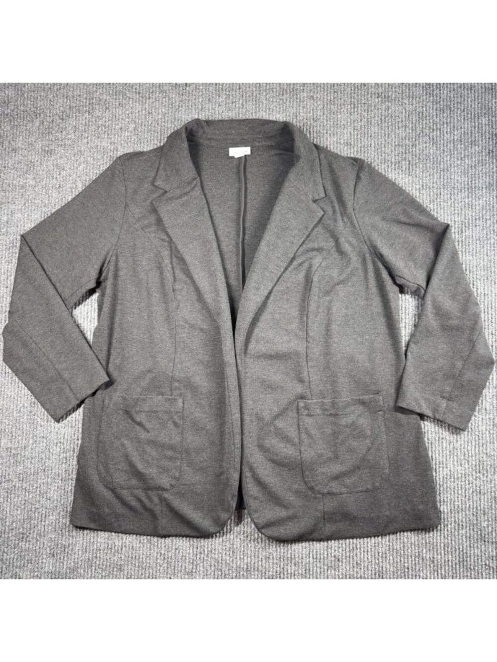 J. Jill Ponte Open Front Cardigan Womens 2X Gray Pockets Boyfriend Jacket Knit